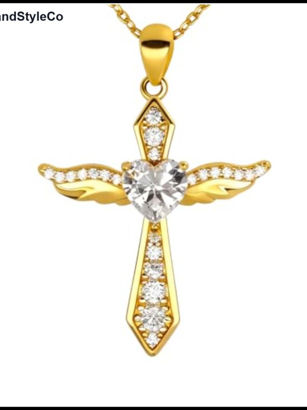 925 Sterling Silver Angel Wings Cross Pendant Necklace